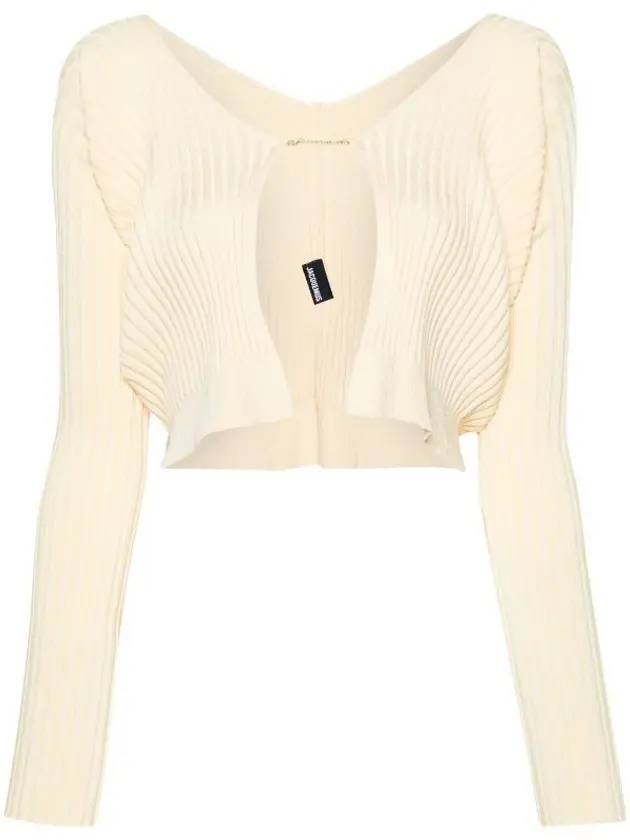 La Maille Pralu Longue Micro Charm Logo Cardigan Light Yellow - JACQUEMUS - BALAAN 1