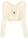 La Maille Pralu Longue Micro Charm Logo Cardigan Light Yellow - JACQUEMUS - BALAAN 1