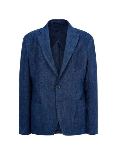 Men s Linen Blend Single Breasted Jacket Blue - EMPORIO ARMANI - BALAAN 1