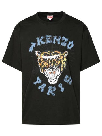 Tiger Logo Printed Cotton Short Sleeve T-Shirt Black - KENZO - BALAAN 1