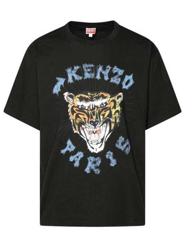 Tiger Logo Printed Cotton Short Sleeve T-Shirt Black - KENZO - BALAAN 1