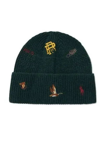 Embroidered Detail Wool Blend Beanie Green - POLO RALPH LAUREN - BALAAN 1