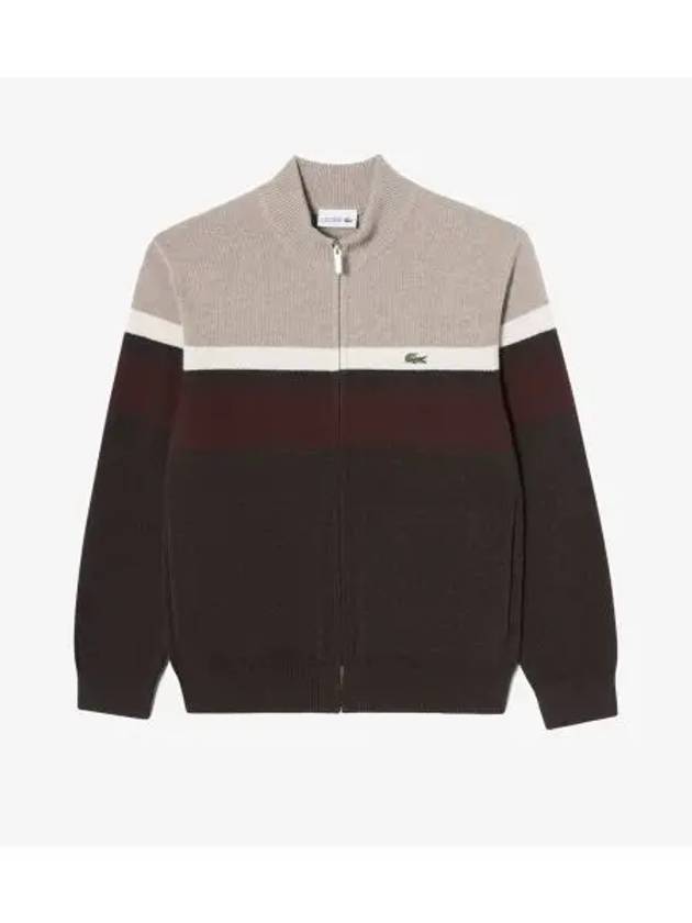 Men s High Neck Color Block Cardigan Brown - LACOSTE - BALAAN 1