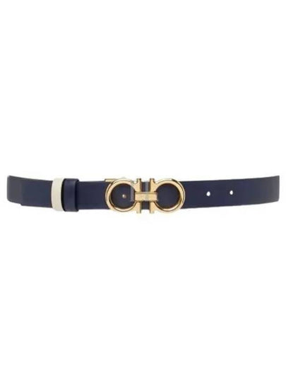 Women's Gancini Buckle Reversible Leather Belt Bone Navy - SALVATORE FERRAGAMO - BALAAN 2