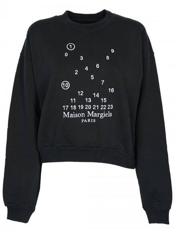 Women's Numbering Logo Print Cotton Sweatshirt Black - MAISON MARGIELA - BALAAN 1