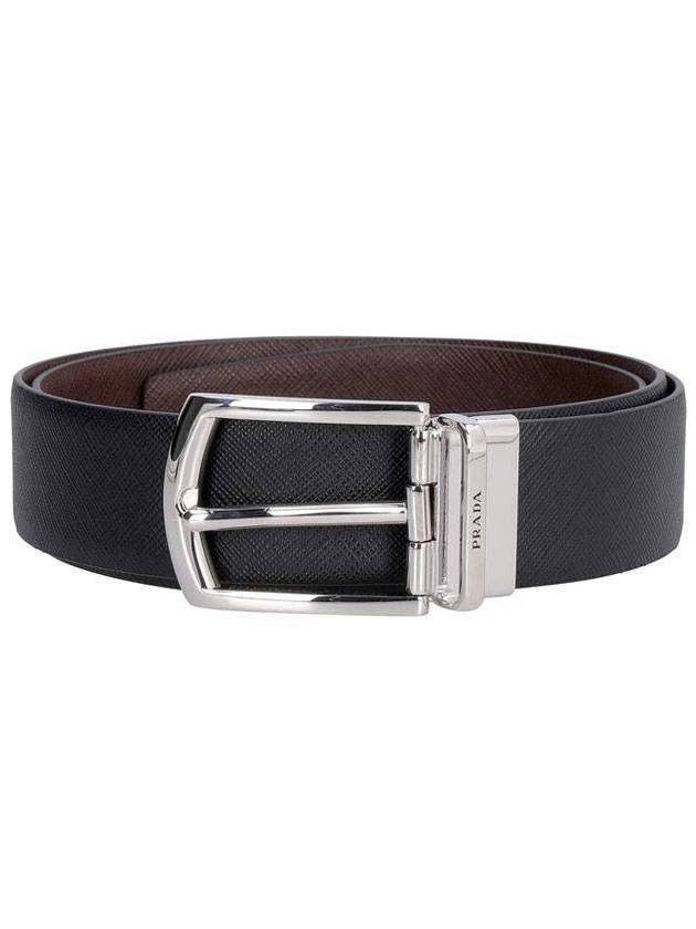 Saffiano Leather Reversible Belt Black Burnt Sienna - PRADA - BALAAN 1