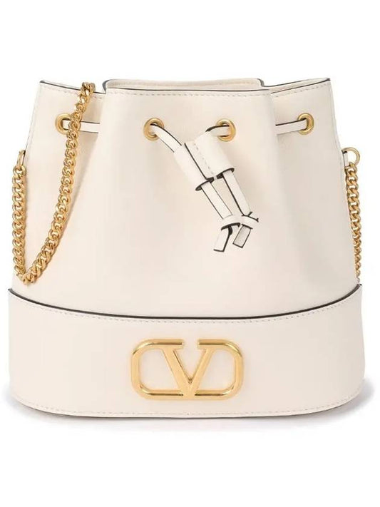 V Logo Chain Bucket Bag White - VALENTINO - BALAAN 2