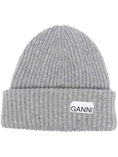 Logo Patch Knit Beanie Grey - GANNI - BALAAN 2