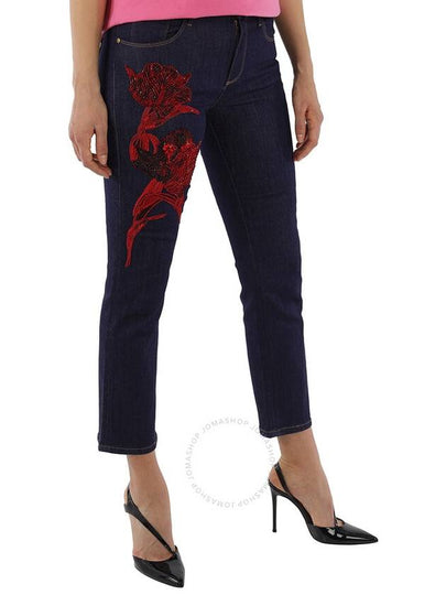 Roberto Cavalli Ladies Embellished Parrot Tulip Cotton Denim Jeans, Brand Size 38 (US Size 4) - ROBERTO CAVALLI - BALAAN 2