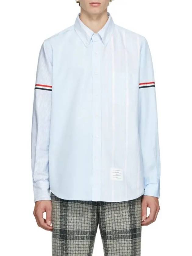 Men's Poplin Grosgrain Armband Stripe Long Sleeve Shirt Blue - THOM BROWNE - BALAAN 3