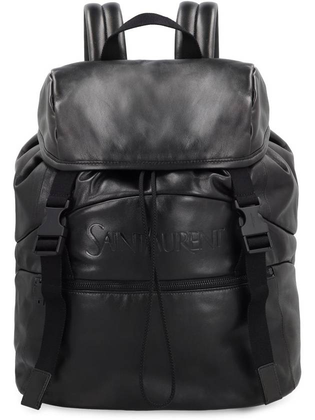 Grained Leather Backpack Black - SAINT LAURENT - BALAAN 3