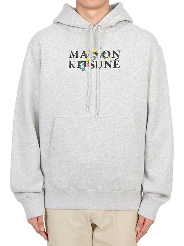 Flowers Comfort Logo Print Hoodie Light Grey Melange - MAISON KITSUNE - BALAAN 2