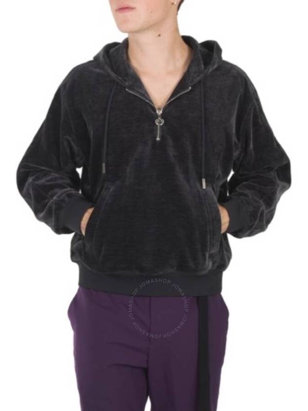 Solid Homme Grey Half-Zip Velour Hoodie, Brand Size 44 (US Size 34) - SOLID HOMME - BALAAN 1