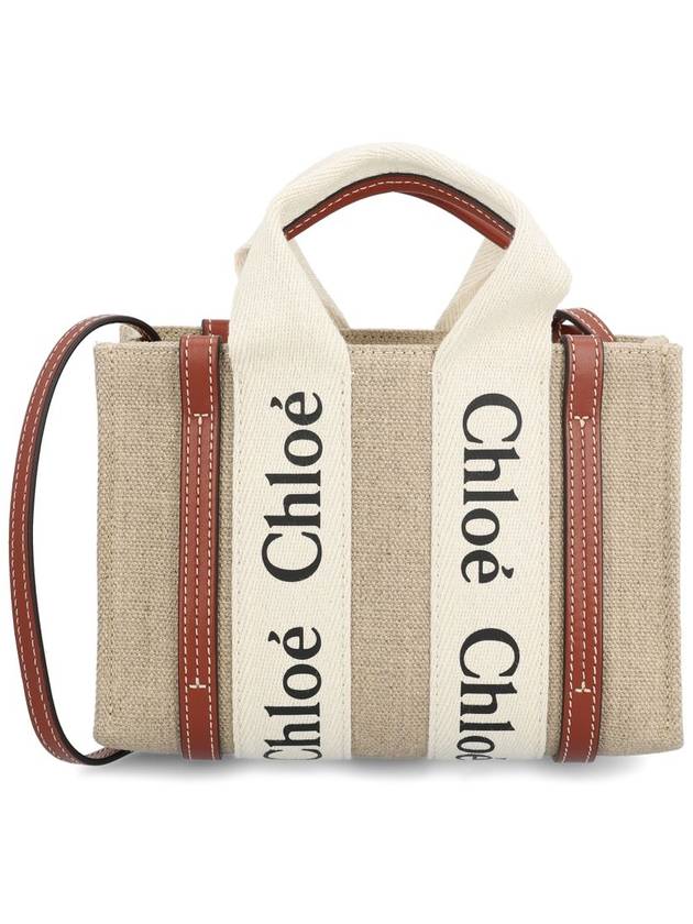 Woody Linen Canvas Calfskin Tote Bag White Brown - CHLOE - BALAAN 2