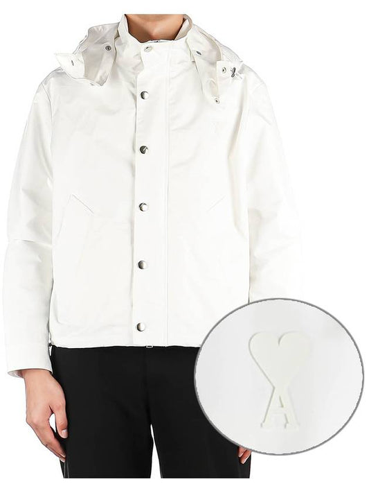 Heart Logo Nylon Hooded Jacket White - AMI - BALAAN 2
