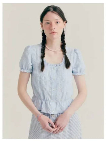 22HS CHECK PATTERN FRILL BLOUSE SKY BLUE - BENSIMON - BALAAN 1