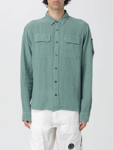 Linen Pocket Long Sleeve Shirt Green - CP COMPANY - BALAAN 1