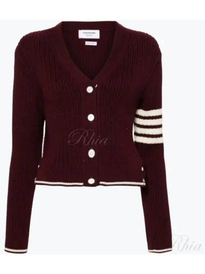 4 Bar Cable Wool Crop Cardigan Red - THOM BROWNE - BALAAN 2