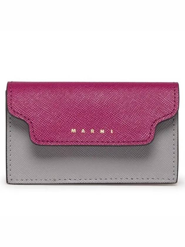 Logo Color Block Saffiano Card Wallet Purple - MARNI - BALAAN 2