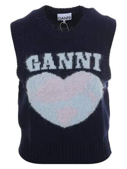 Logo Heart Gilet Vest Navy - GANNI - BALAAN 2