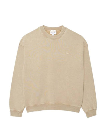 Loose Fit Washed Effect Fleece Sweatshirt Beige - LACOSTE - BALAAN 1