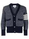 Mohair Tweed 4-Bar Classic V-neck Cardigan Navy - THOM BROWNE - BALAAN 2