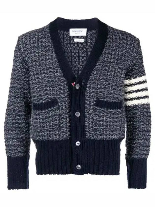 Mohair Tweed 4-Bar Classic V-neck Cardigan Navy - THOM BROWNE - BALAAN 2