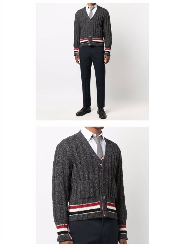 Men's Mix Cable V-Neck Classic Fit Cardigan Dark Grey - THOM BROWNE - BALAAN 5