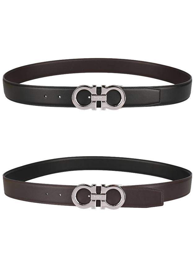 Reversible Gancini Leather Belt Black - SALVATORE FERRAGAMO - BALAAN 10