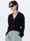 Ribbed Knit Cropped Cardigan Black - ETCH - BALAAN 3