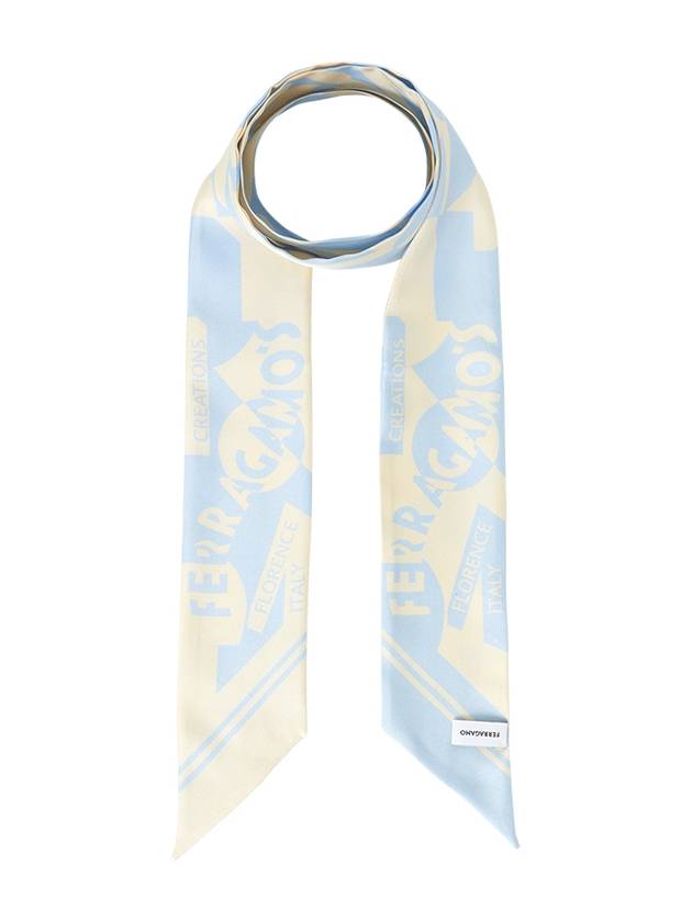 Logo Print Mini Silk Scarf Beige Blue - SALVATORE FERRAGAMO - BALAAN 2