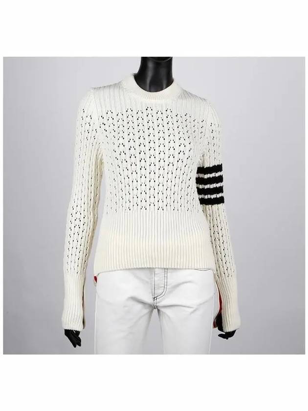 4 Bar Pointelle Knit Top White - THOM BROWNE - BALAAN 3