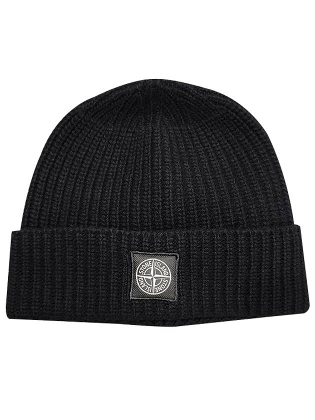 Logo Knit Beanie Black - STONE ISLAND - BALAAN 2