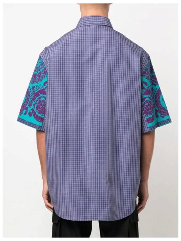 Versace Men's Teal / Plum Barrocco Silhouette Checked Shirt, Brand Size 48 (US Size 38) - VERSACE - BALAAN 2