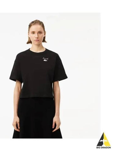 Women s Graphic Point Short Sleeve T Shirt Black - LACOSTE - BALAAN 1