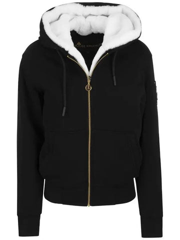 Madison Bunny Logo Gold Hardware Hooded Zip Up Black - MOOSE KNUCKLES - BALAAN 1