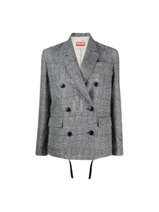 Women's Wave Check Oversized Blazer Jacket Grey - KENZO - BALAAN 2