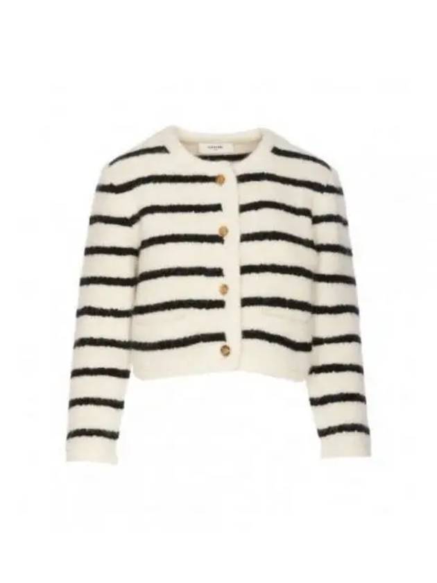 Stripe Cropped Cardigan Black Ecru - CELINE - BALAAN 2