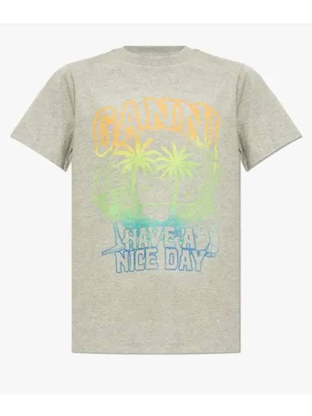 Logo Print Cotton Short Sleeve T-Shirt Grey - GANNI - BALAAN 2