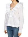 Cotton Poplin Ruffle V-Neck Blouse Bright White - GANNI - BALAAN 5