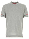 Striped Detail Crew Neck Cotton Short Sleeve T-Shirt Grey - THOM BROWNE - BALAAN 3