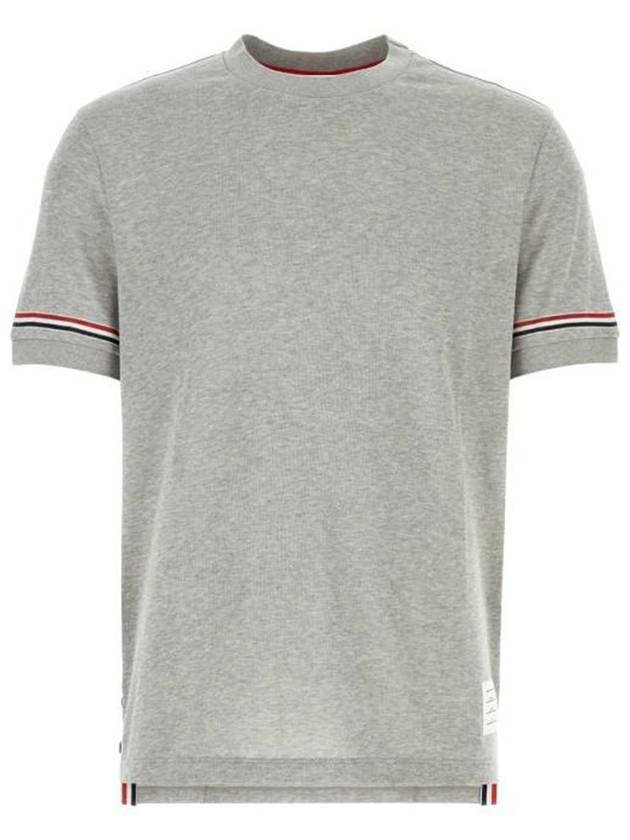 Striped Detail Crew Neck Cotton Short Sleeve T-Shirt Grey - THOM BROWNE - BALAAN 3