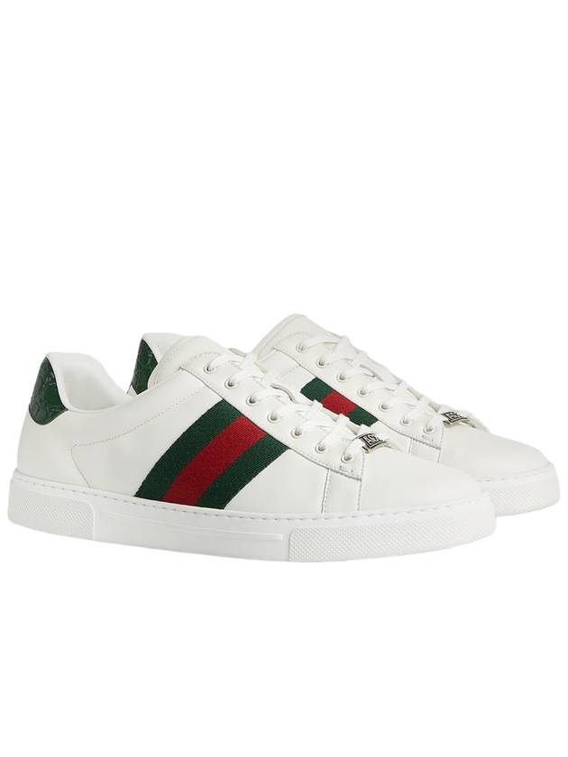 Ace Web Leather Low Top Sneakers White - GUCCI - BALAAN 3