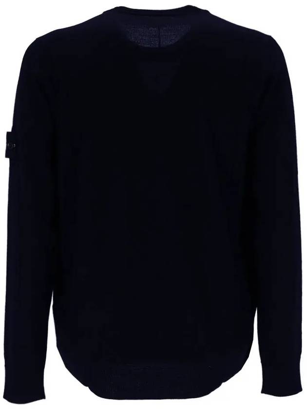 Men's Wappen Patch Crew Neck Wool Knit Top Navy - STONE ISLAND - BALAAN 4