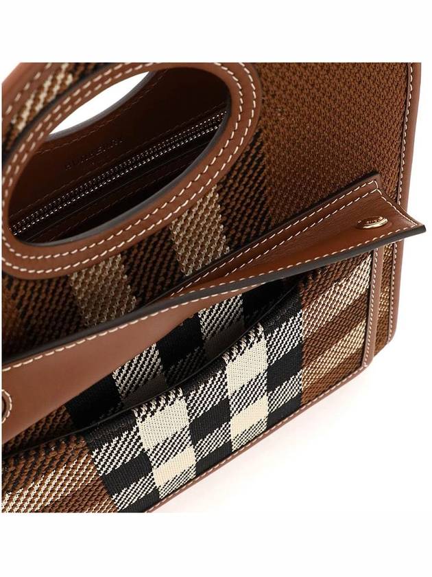 Mini Knit Check Leather Pocket Tote Bag Brown - BURBERRY - BALAAN 7