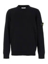 Logo Patch Lambswool Crewneck Knit Top Black - STONE ISLAND - BALAAN 6