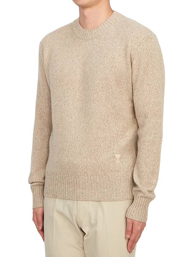 Men's Tonal Cashmere Crew Neck Sweater Champagne - AMI - BALAAN 3