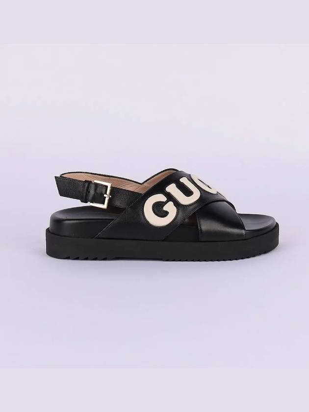 Women's Logo Leather Sandals Black - GUCCI - BALAAN 3