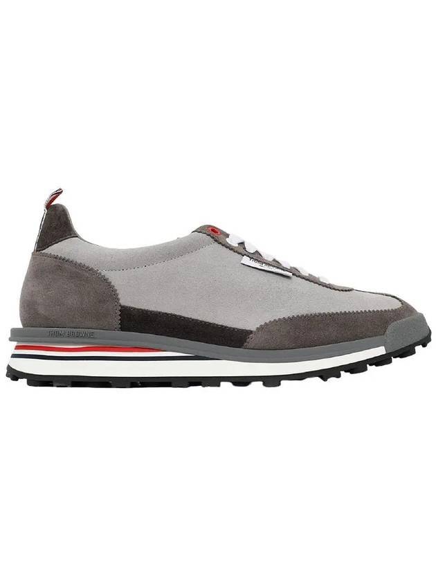 Men's Kid Suede Tech Runner Low Top Sneakers Medium Grey - THOM BROWNE - BALAAN 1