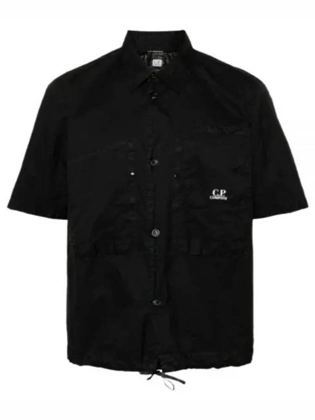 Microweave Laminated Lettering Logo Short Sleeve Shirt Black - CP COMPANY - BALAAN 2